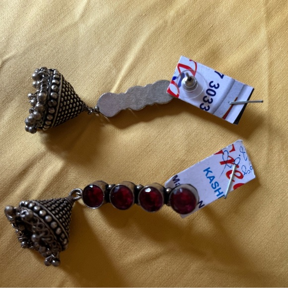 2 for 1! Authentic Indian jeweled and peacock 🦚 motif jhumka earrings - Picture 2 of 13